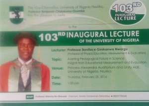 UNN 103rd Inaugural Lecture