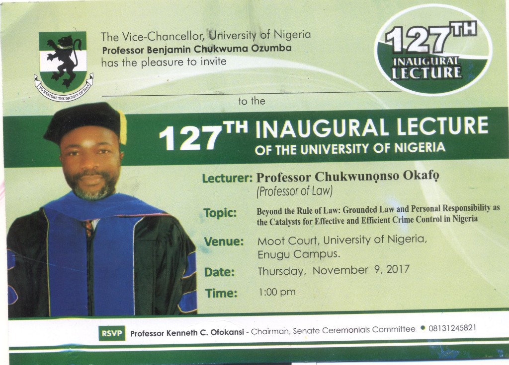 127th Inaugural lecture Of The University Of Nigeria Nsukka