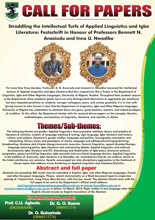 Read more about the article Call For Papers on Linguistics, Igbo and Other Nigerian Languages(ii)