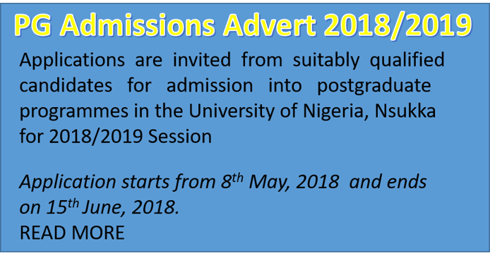 Read more about the article POSTGRADUATE ADMISSIONS ADVERT 2018/2019