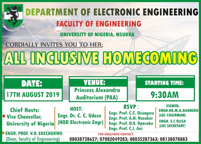 Read more about the article Department Of Electronic Department Cordially Invites You to Her All Inclusive Homecoming