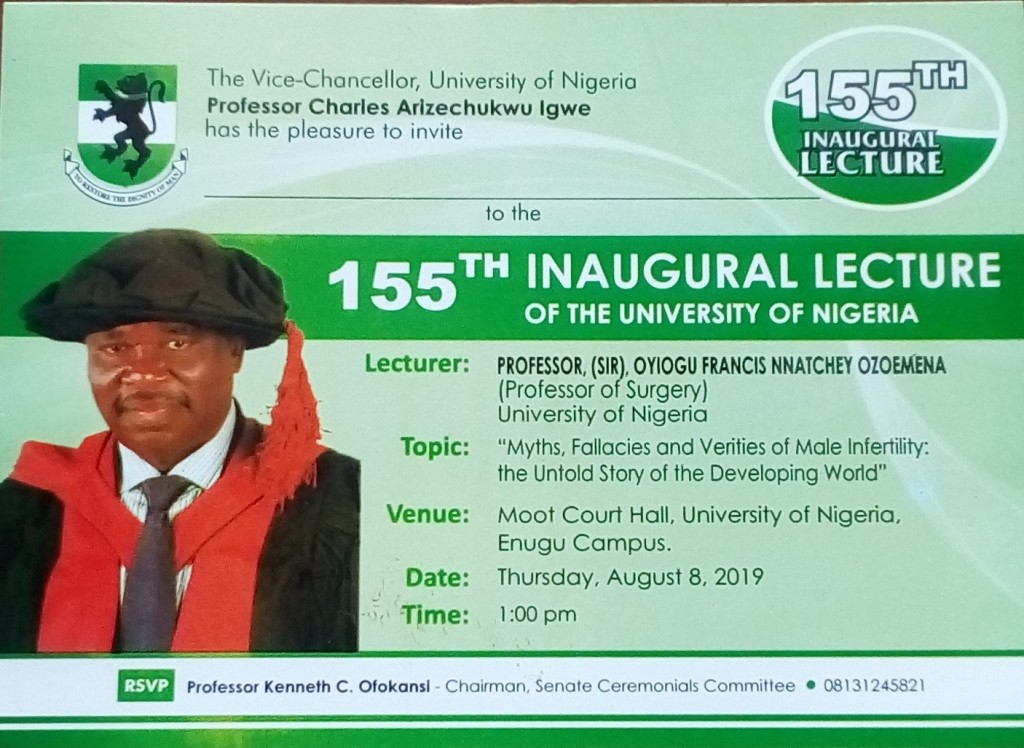 155th UNN Inaugural Lecture Invitation
