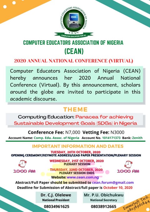 Read more about the article Computer Educators Association Of Nigeria Annual National Conference(Virtual)