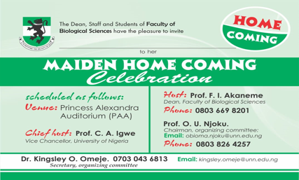 Read more about the article FACULTY OF BIOLOGICAL SCIENCE MAIDEN HOME COMING