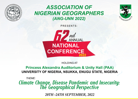 Read more about the article ASSOCIATION OF NIGERIAN GEOGRAPHERS 62ND NATIONAL CONFERENCE 2022 (ANG-UNN 2022)