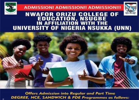 Admission into Nwafor Orizu College of Education, Nsugbe in Affiliation to UNN