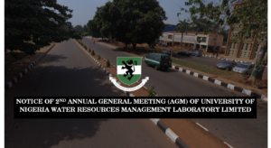 NOTICE OF 2ND ANNUAL GENERAL MEETING (AGM) OF UNIVERSITY OF NIGERIA WATER RESOURCES MANAGEMENT LABORATORY LIMITED