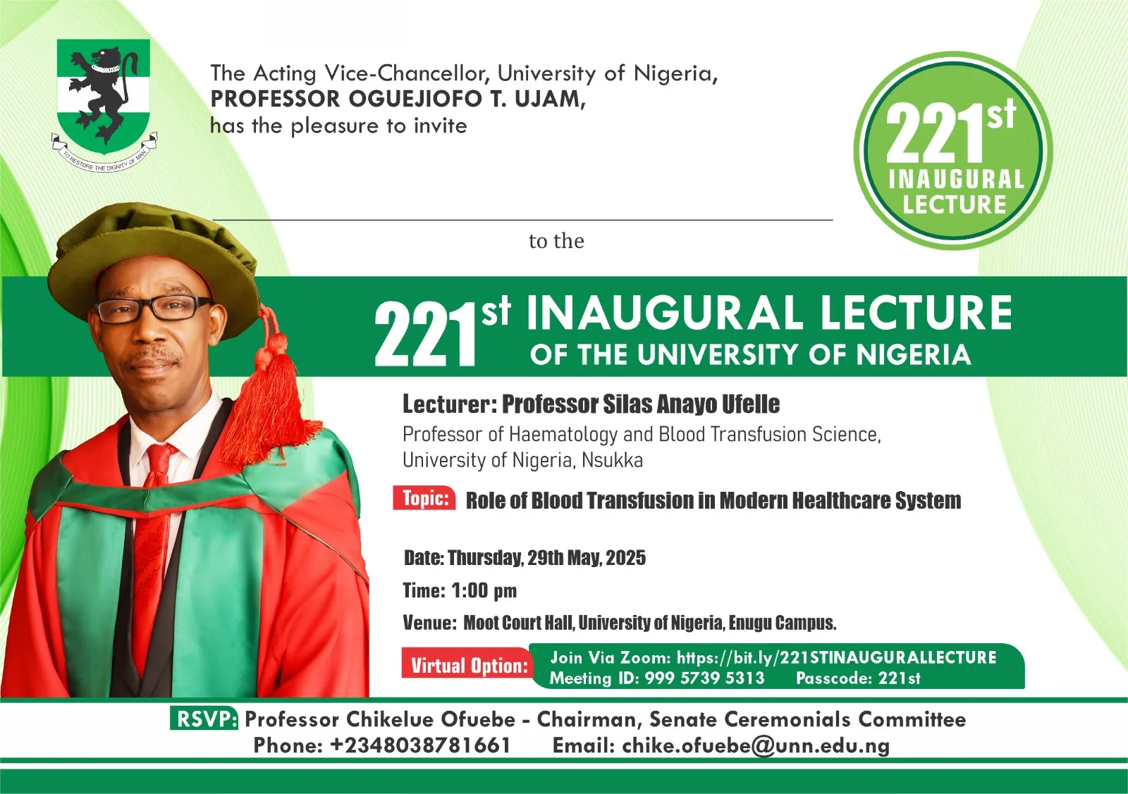 221st INAUGURAL LECTURE OF THE UNIVERSITY OF NIGERIA.