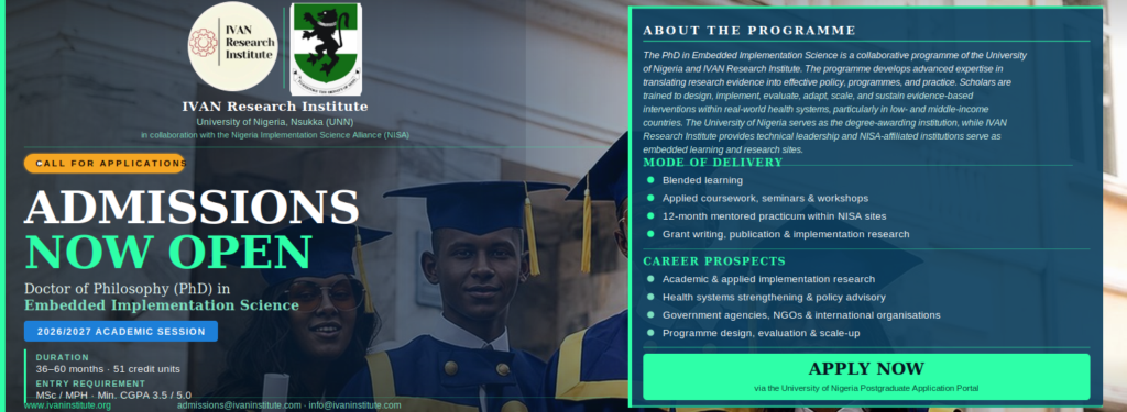 ADMISSION INTO POSTGRADUATE PROGRAMMES IN IMPLEMENTATION SCIENCE